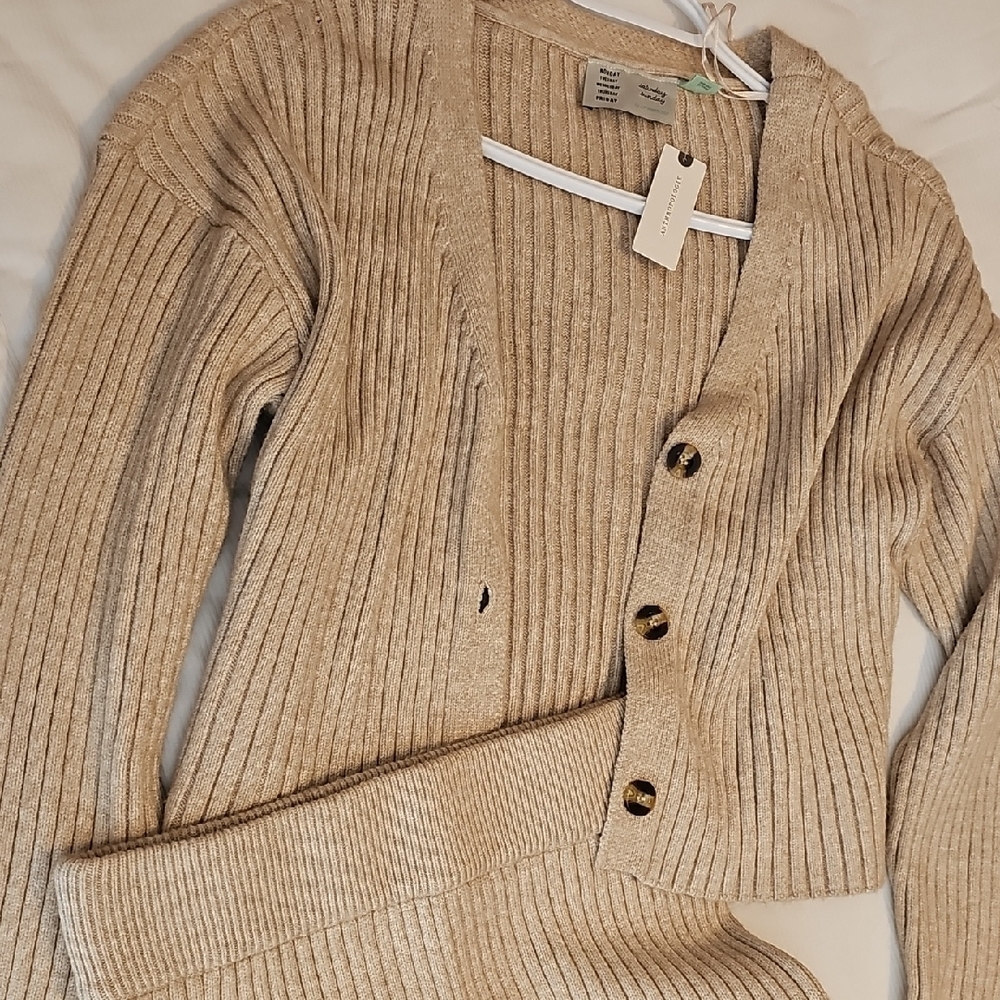 Anthropologie Tan Cardigan Skirt Set New - Picture 6 of 6